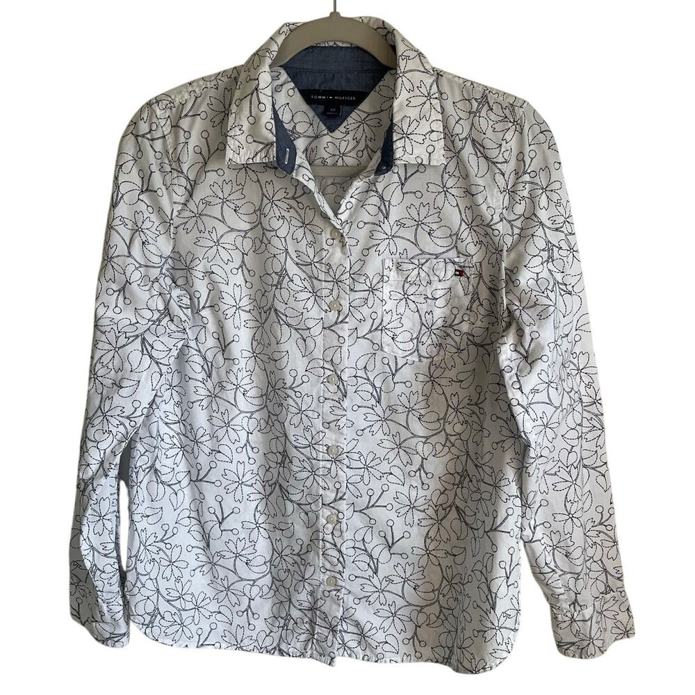 Tommy Hilfiger Floral Button Up Shirt Sz S Cotton Long Sleeve Lightweight Casual